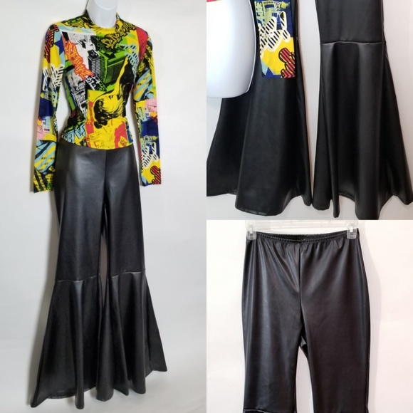 Faux Leather Bell Bottom Pants - Picture 1 of 5